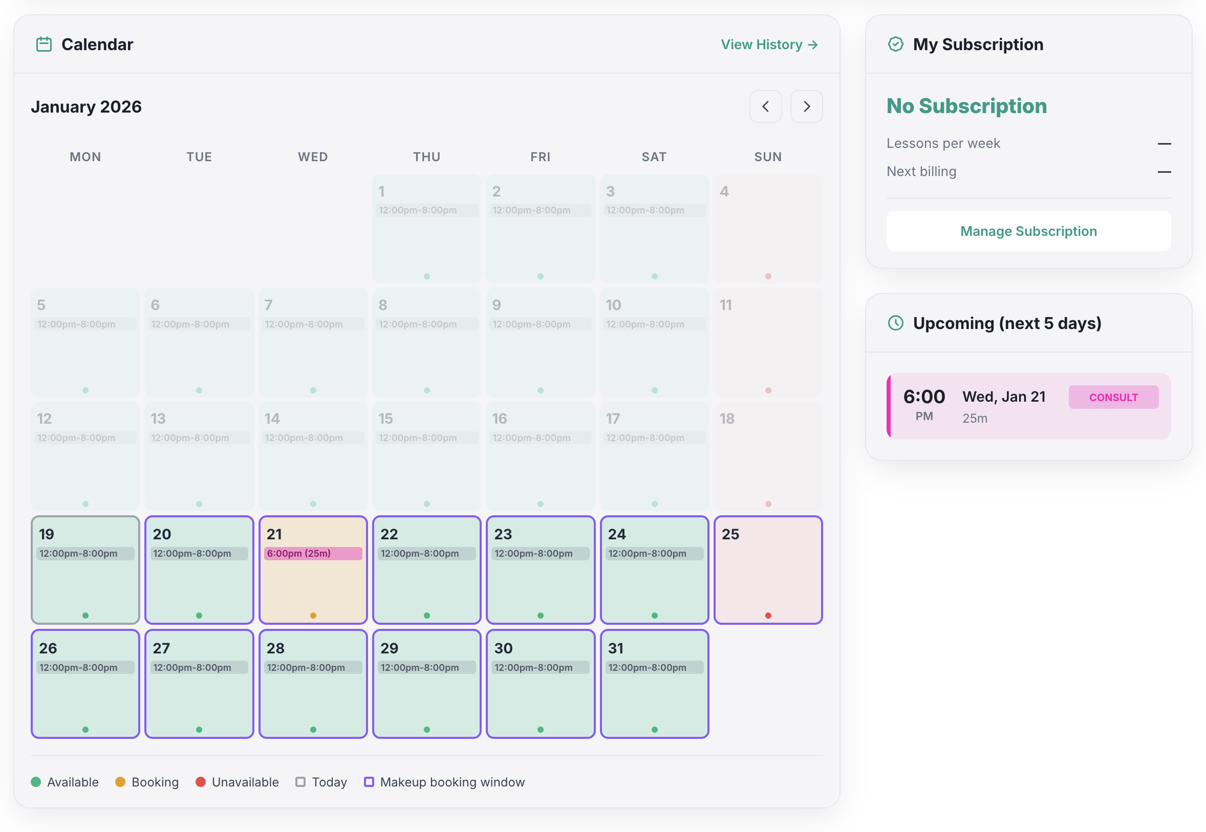 Xinhua booking calendar